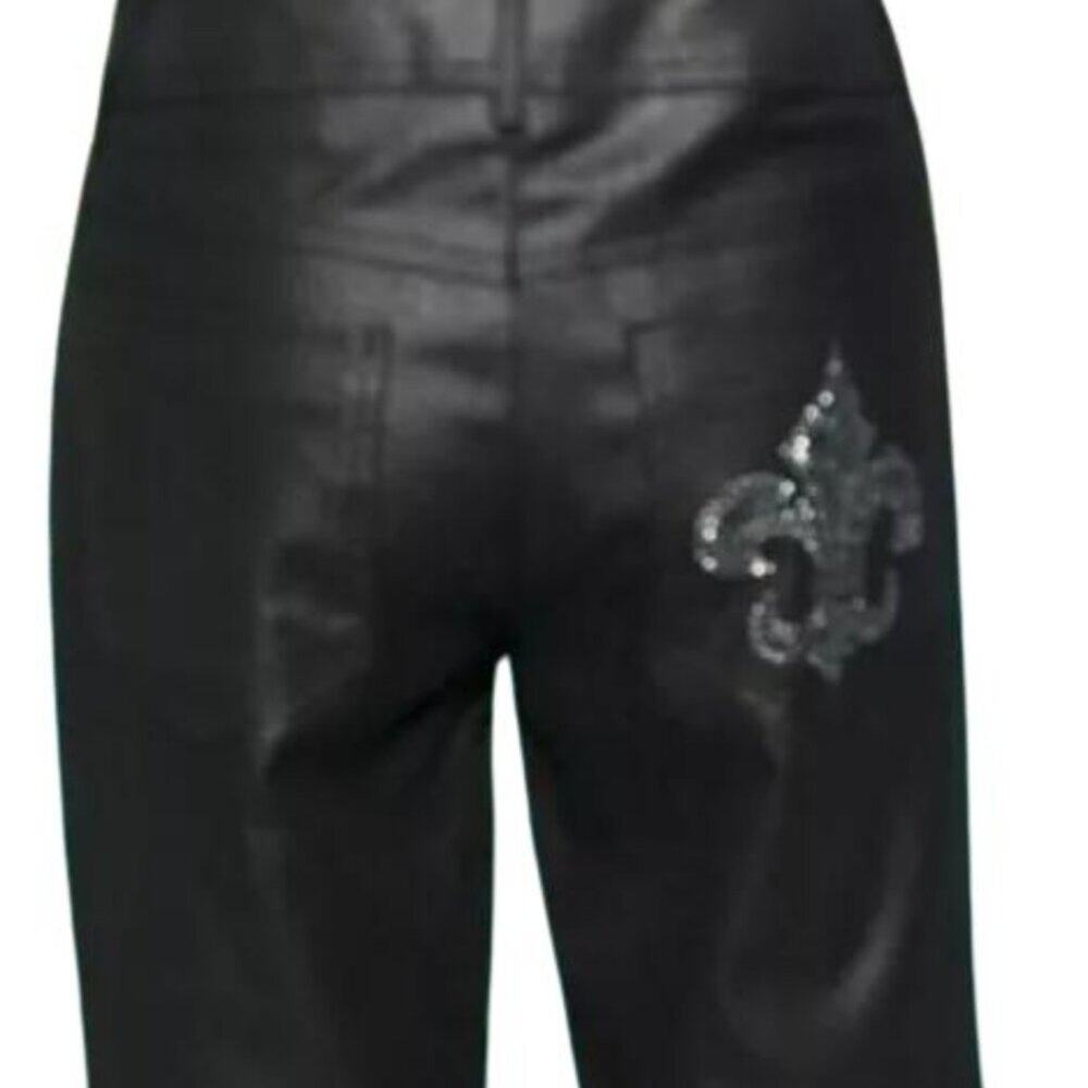 Cache Denim Rhinestone Crown Pant Fleur De Lis Polished Jean Stretch $138 NWT